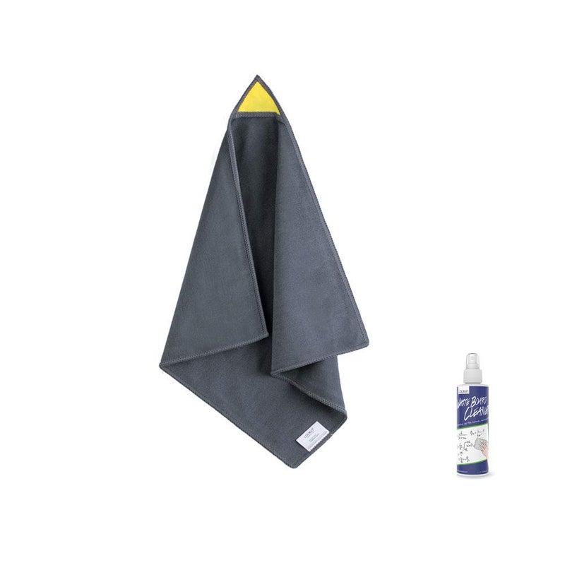 loukin Magnetic Whiteboard Cleaning Cloth  Dry Erase Cleaning Cloth for Classroom  Home and Office Use  Reusable & Washable  Gray  12"" x 12""  1 Bottle of 3.4 fl oz Whiteboard Cleaner Included - Image 1